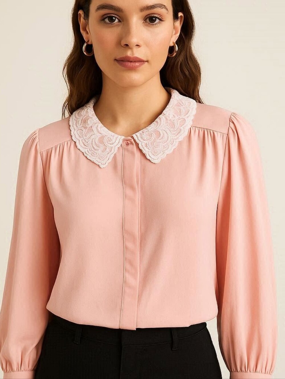 Vintage Floral Lace Peter Pan Collar Vintage D'Allaird's Pink Sheer Top